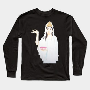 Kwan Yin, Goddess of Love and Compassion- Dark Green Long Sleeve T-Shirt